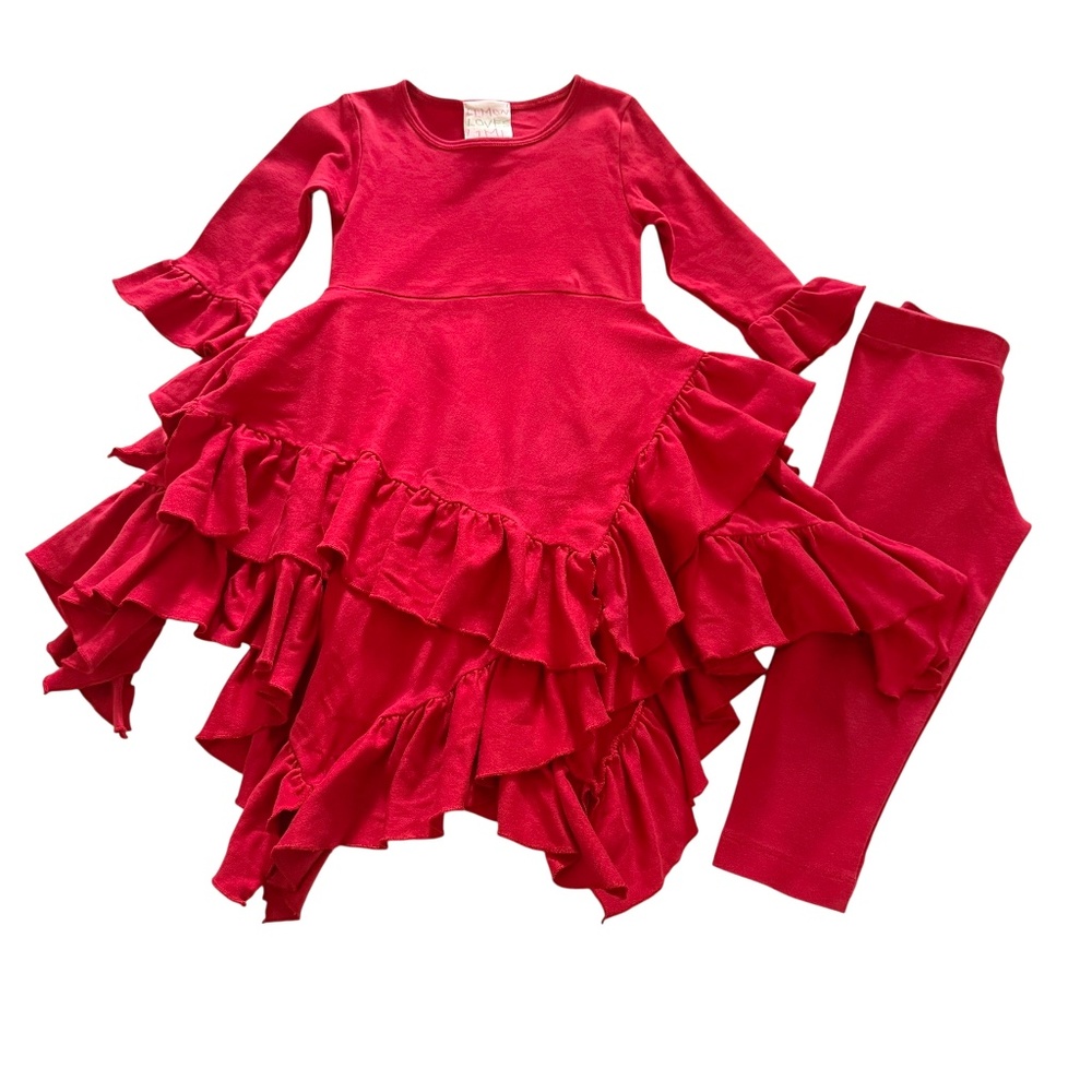 Lemon Loves Lime Red Ruffled Tiered Dress & Leggings  2
